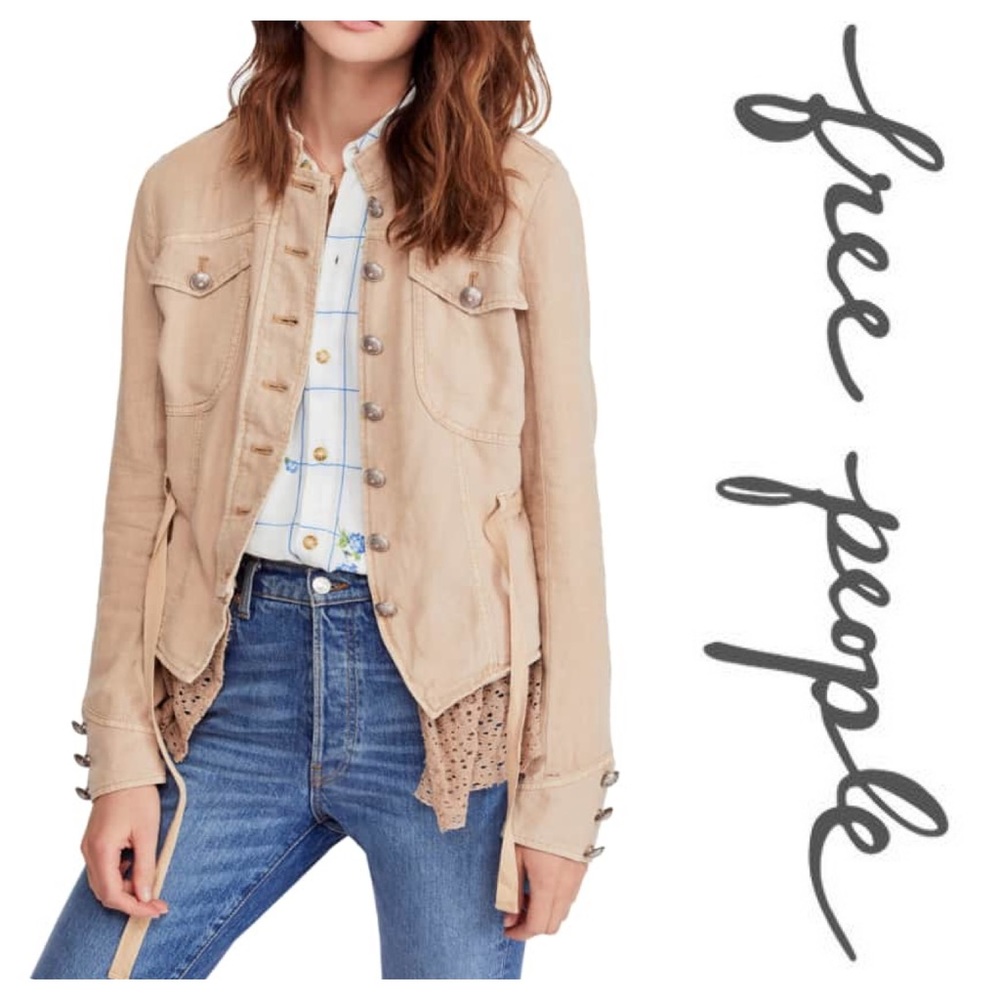 Free People Emilia Lace-Trim Tie-Waist Jacket Sand - Picture 4 of 5